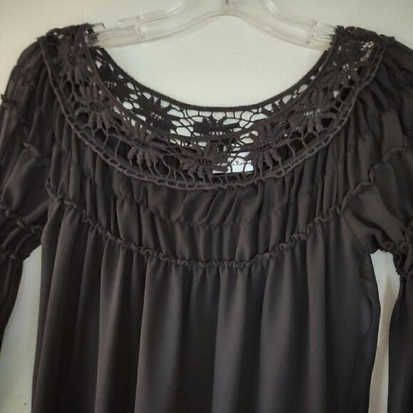 Gabriella Rocha Black Chiffon Dress Knee Length 3/4 Juliet Sleeves XS - Picture 6 of 7